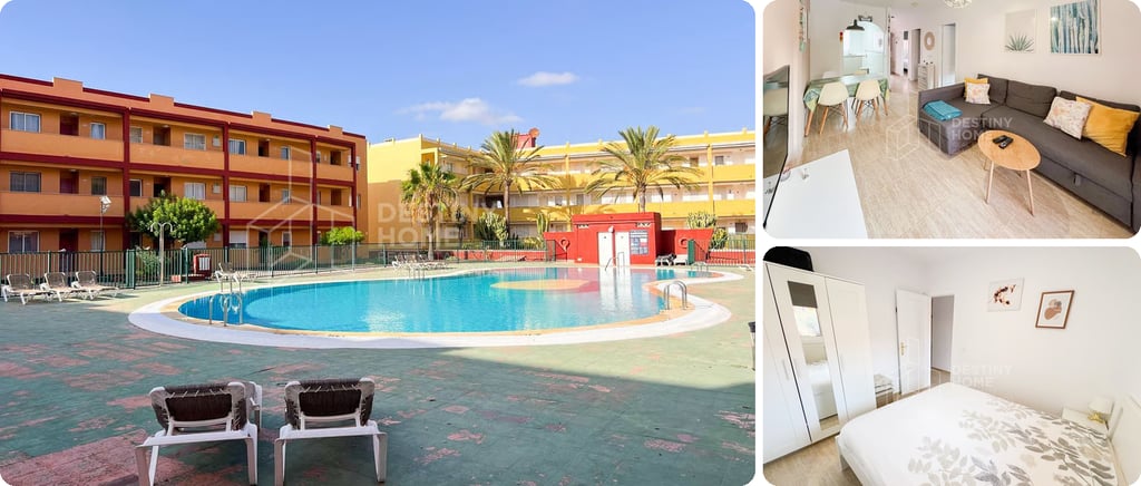 Parque Holandés apartment for a winter in the sun, with a communal pool, a furnished living room and a bedroom