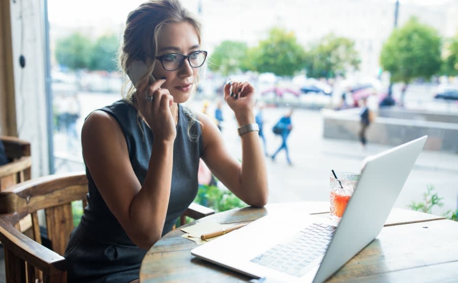A woman using the internet in France