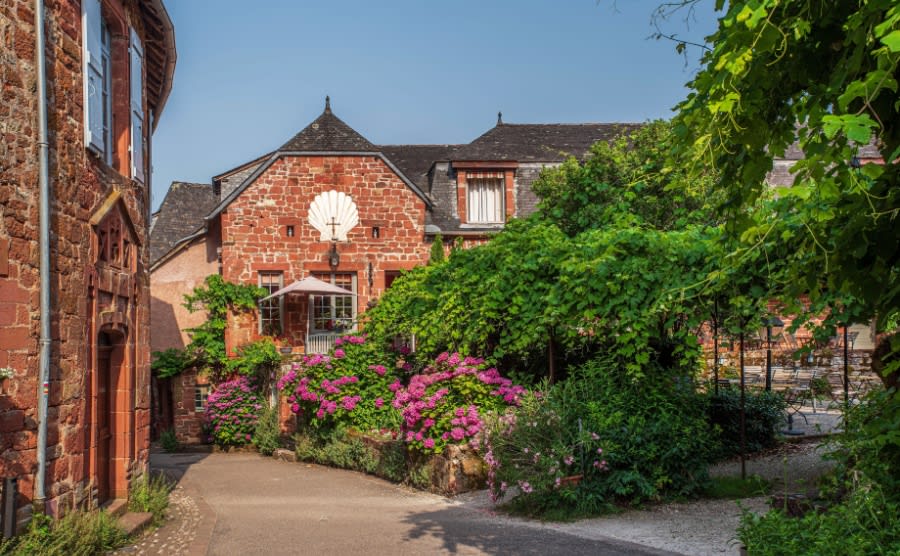Red stone architecture in the village of Collonges la rouge in Corrèze, France