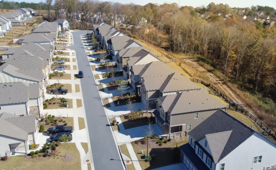 an aerial view of a new suburb