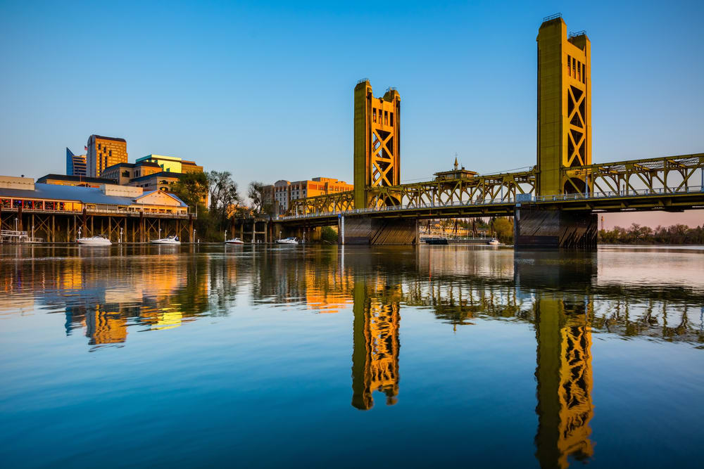 Tower Bridge in Sacramento at sunset