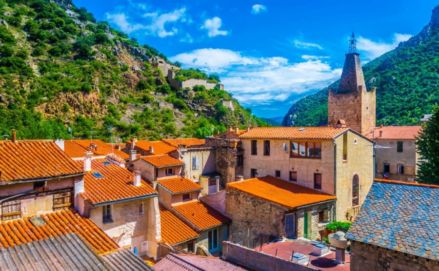Aerial view of Villefranche de Conflent village in France