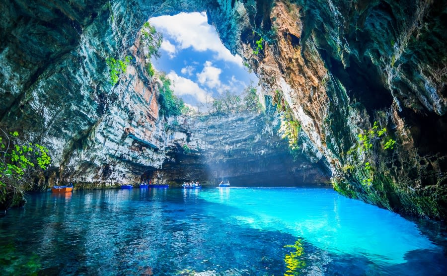 Lake inside Melissani Cave