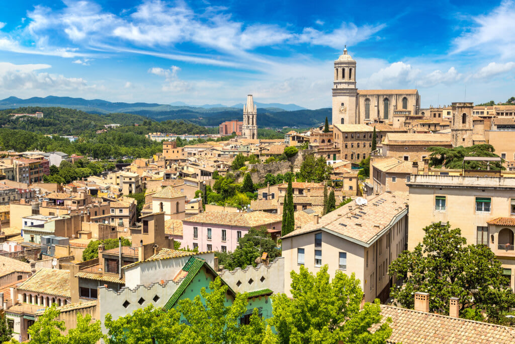 Aerial view of Girona and cathedral