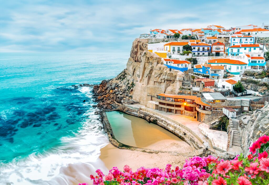 Colourful houses of a clifftop village in Portugal