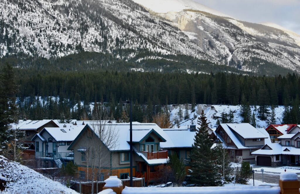 Snowy mountain homes in Alberta